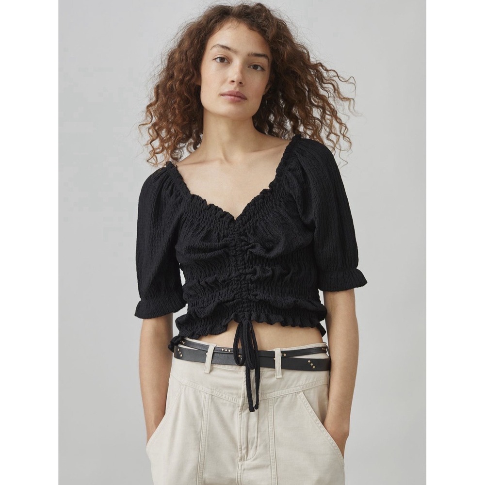 Anthropologie Pilcro TopWomens Small Puff-Sleeve Black Cropped Festival Concert